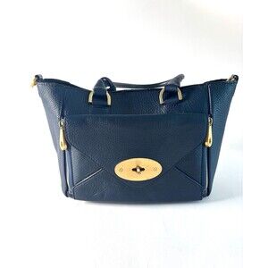 Vintage Mulberry Willow Tote Bag, Navy Pebbled Leather, Postmans Lock Satchel